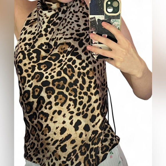 Zara Leopard Print Satin High Neck Camisole - Picture 2 of 6